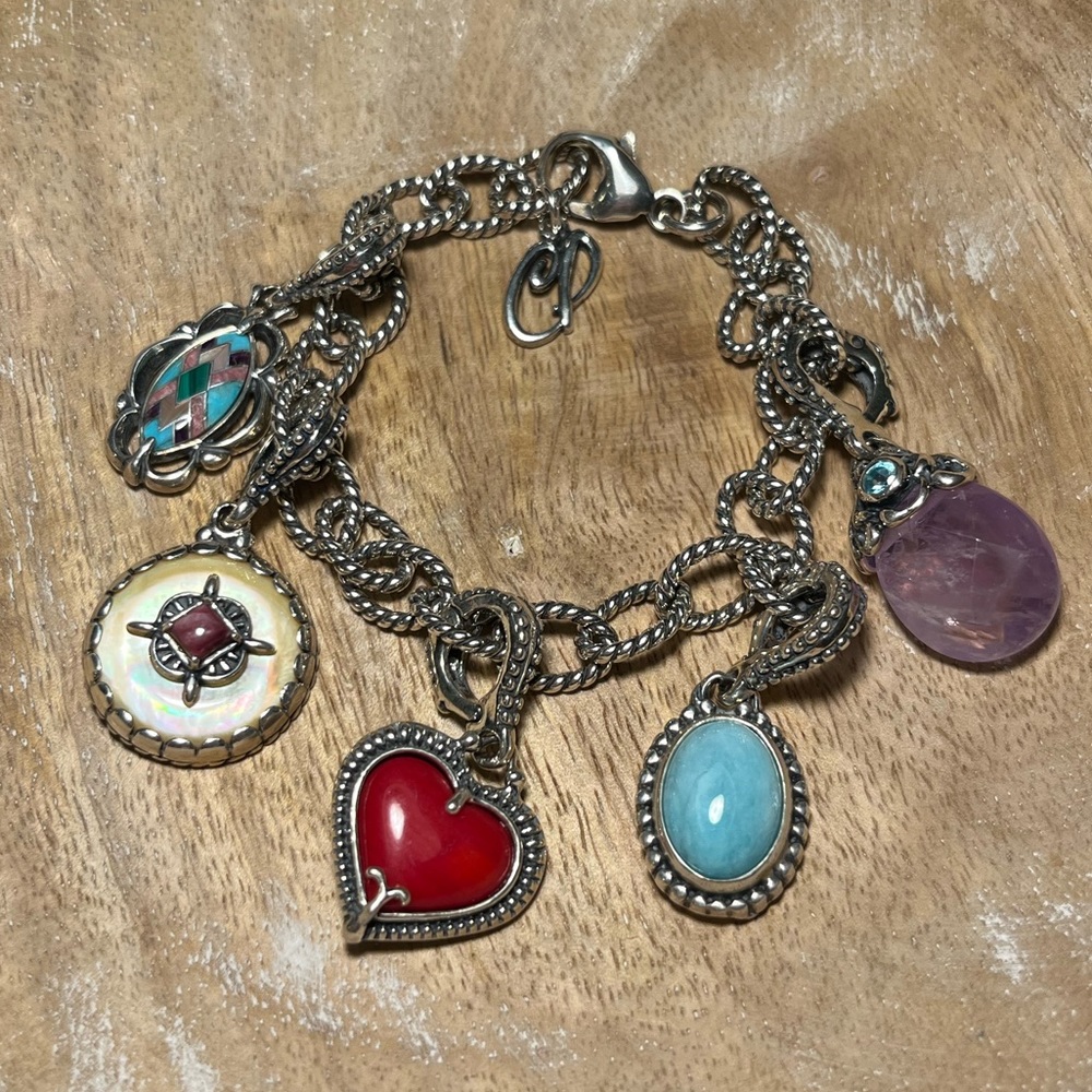 Carolyn Pollack 925 Sterling Bracelet 5 Bejeweled Enhancer Charms